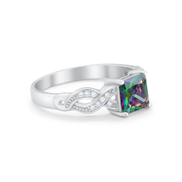Solitaire Infinity Shank Ring Princess Cut Simulated Rainbow CZ 925 Sterling Silver